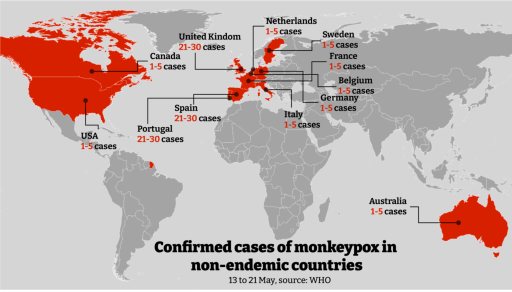 mapa de casos de la viruela símica