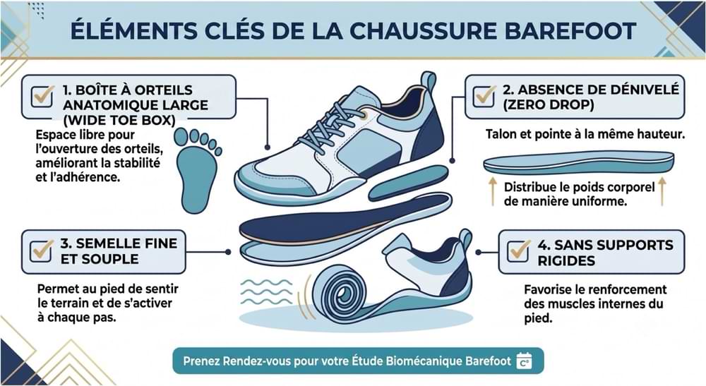 Caractéristiques clés de l'anatomie d'une chaussure barefoot